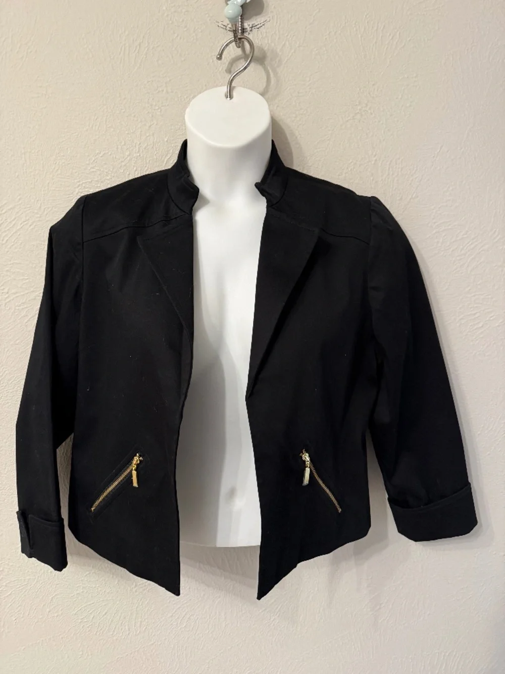 NWT‎ Chico's size 1 Open Front Cotton Moto Blazer Jacket black office